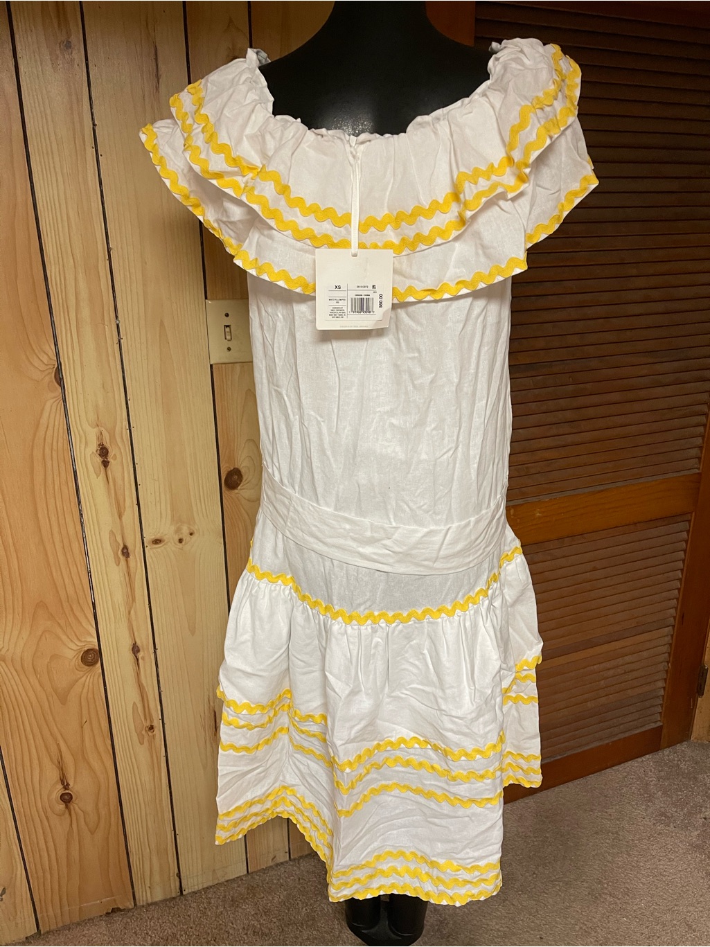 Nwt Women’s White & Yellow Ruffle Off-Shoulder Summer Dress Size Xs — image 2 of 3